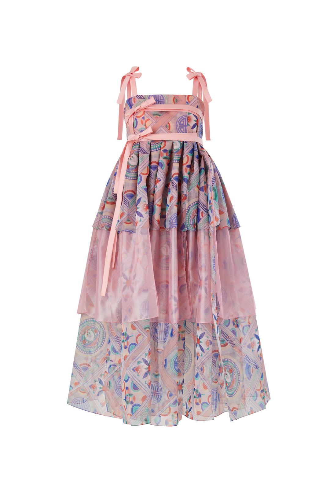 핑크 봉황문 과실문 갈래 드레스