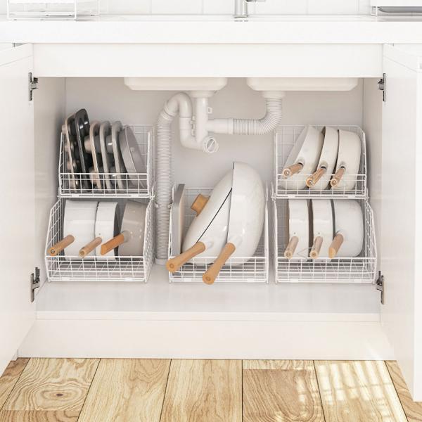 레이어드 철제 바스켓 과일 수납바구니 냄비 후라이팬 정리대