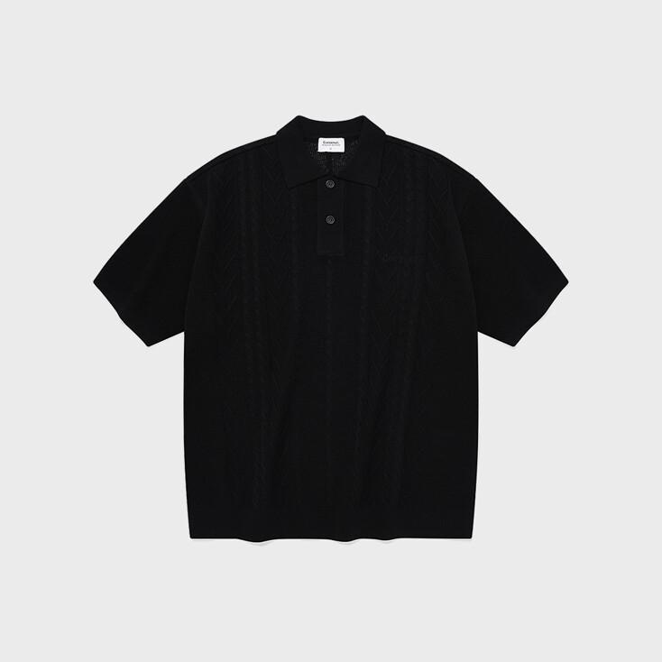 쿨 케이블 카라 하프 니트 블랙