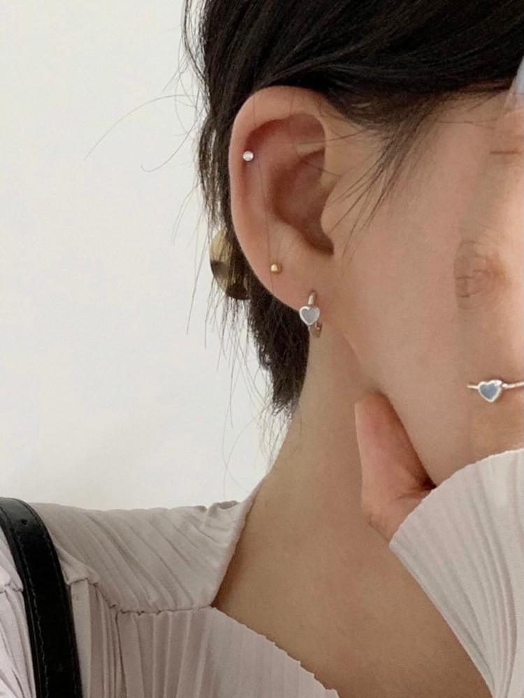 [둥그런/ 925 silver] 피치 하트 원터치 귀걸이 (4 color) - 925 실버 데일리 하트 원터치링 원석 천연석 귀걸이 심플 이어링
