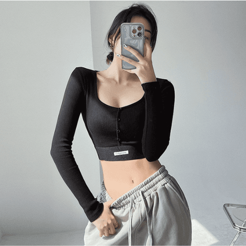 긴팔크롭티 바디프로필 방송댄스복 크롭탑 탱크탑 - 티셔츠 | 쿠팡