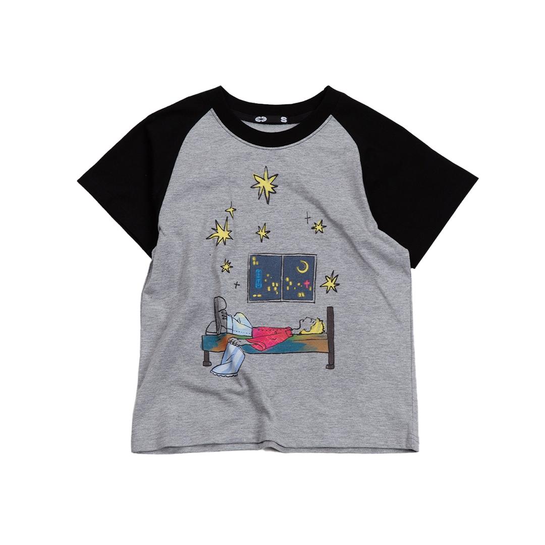 Sleeping Bed Raglan T-Shirt Grey Small Fit