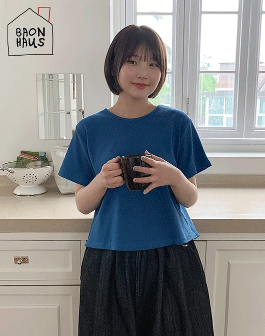 [무료배송][BAONHAUS] 햔고 골지 크롭 반팔 티 (3color)