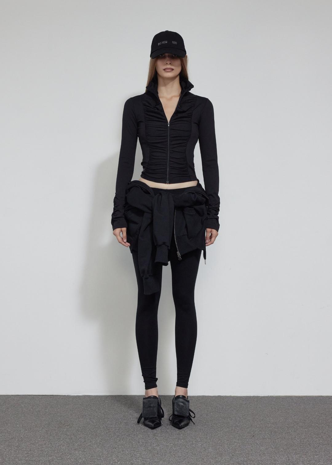 SHIRRING JERSEY JACKET, BLACK
