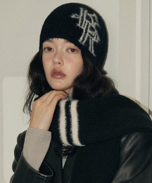 플러피 니트 비니 [BLACK]