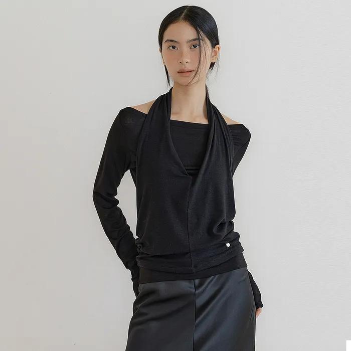 Cowl Tank & Boatneck Top Set (black)