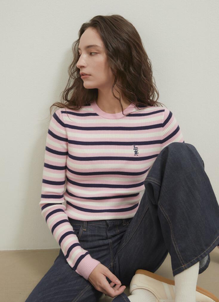Logo stripe knit_multi pink