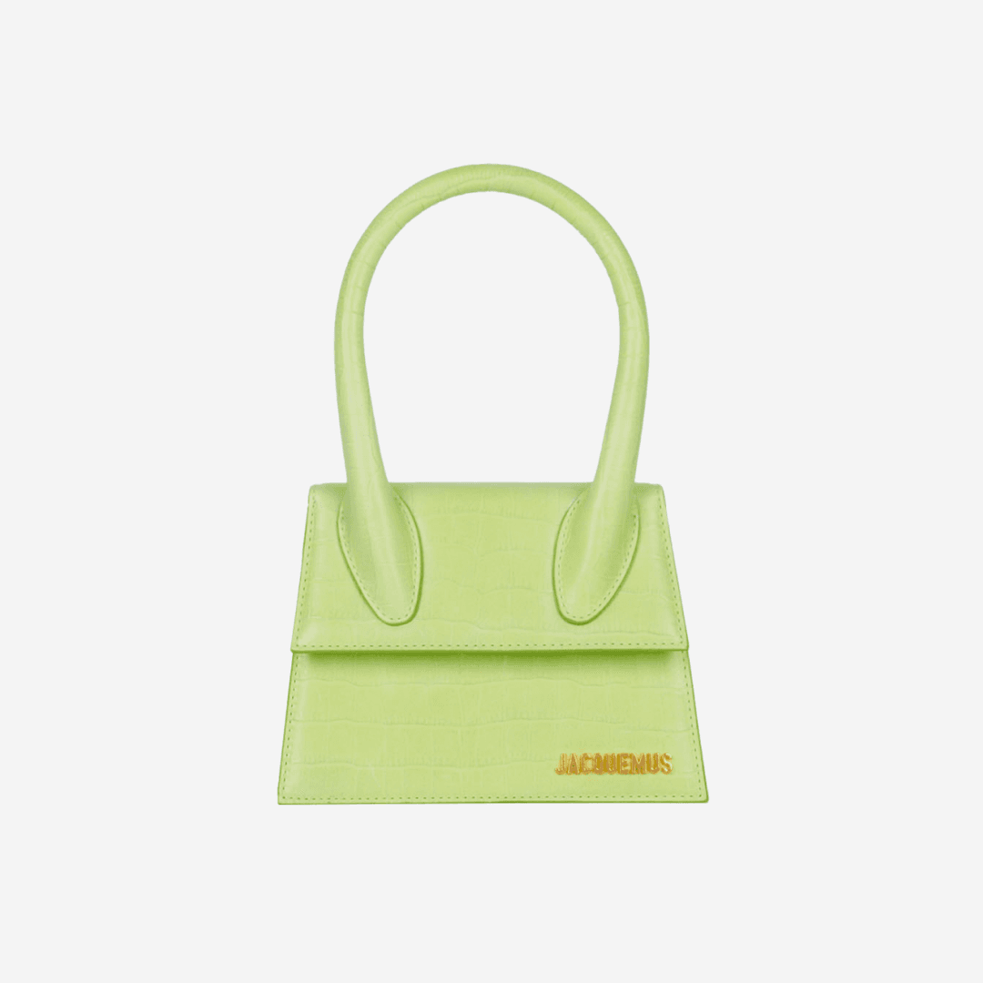 Jacquemus Le Chiquito Moyen Top Handle Croco Bag Light Green Embossed