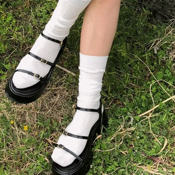 [6cm/예쁜굽🖤] 쓰리스트랩 버클 플랫폼 통굽 여름 샌들 슬리퍼 4 color