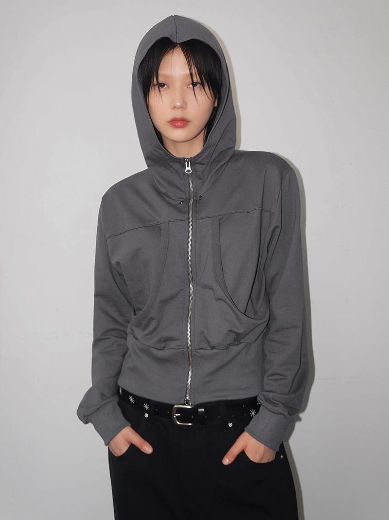 DEEP POCKET HOOD ZIP-UP (charcoal / black)