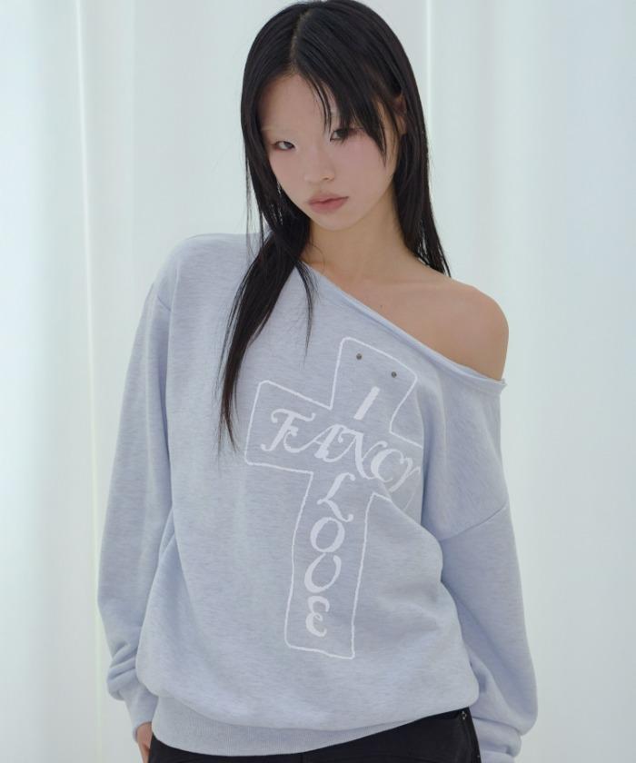 FROSS OFF-SHOULDER SWEATSHIRT (BLUE MELANGE) F26QB040