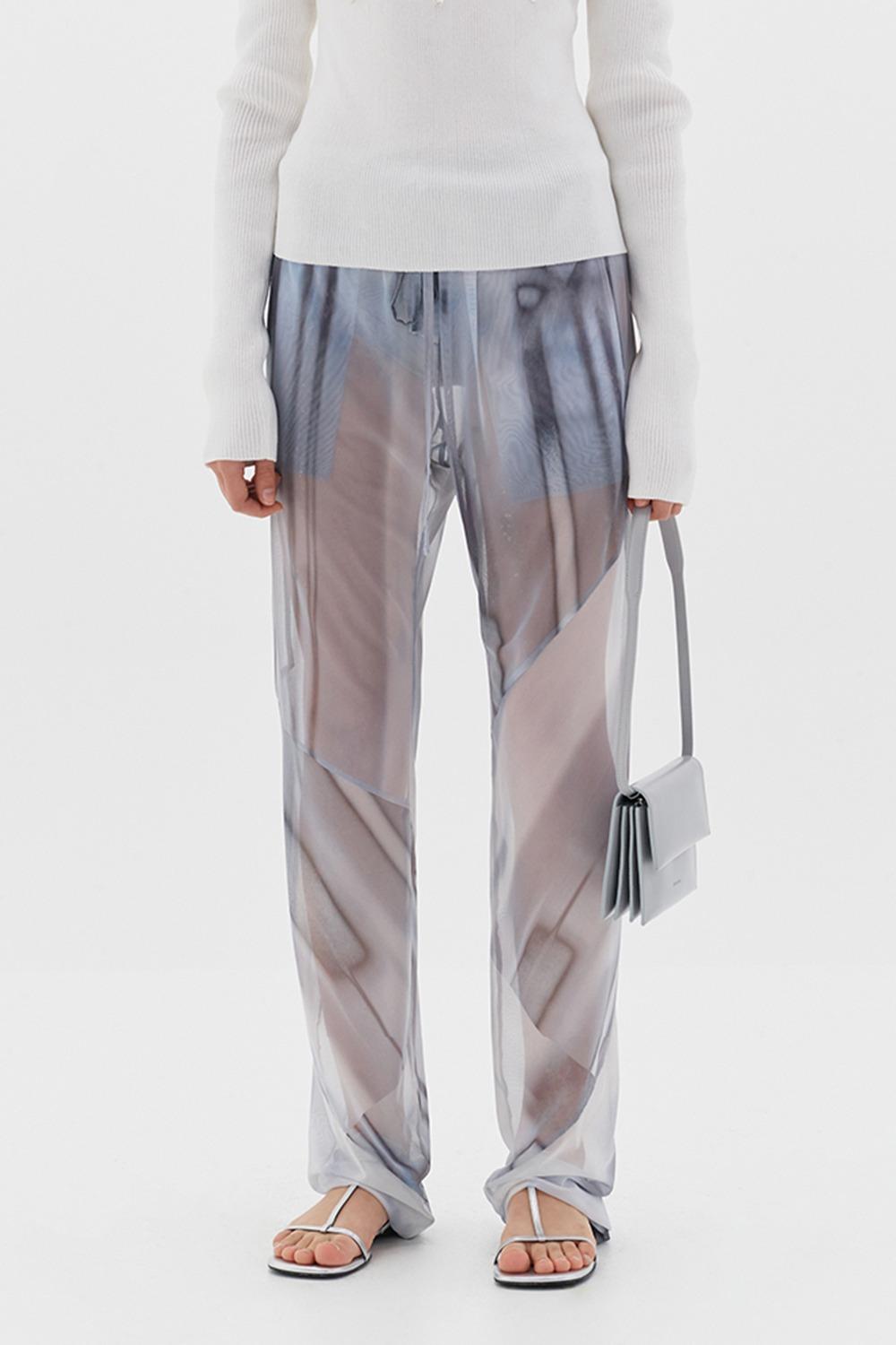SLIM FIT DIAGONAL LONG PANTS - GREYISH PRINT