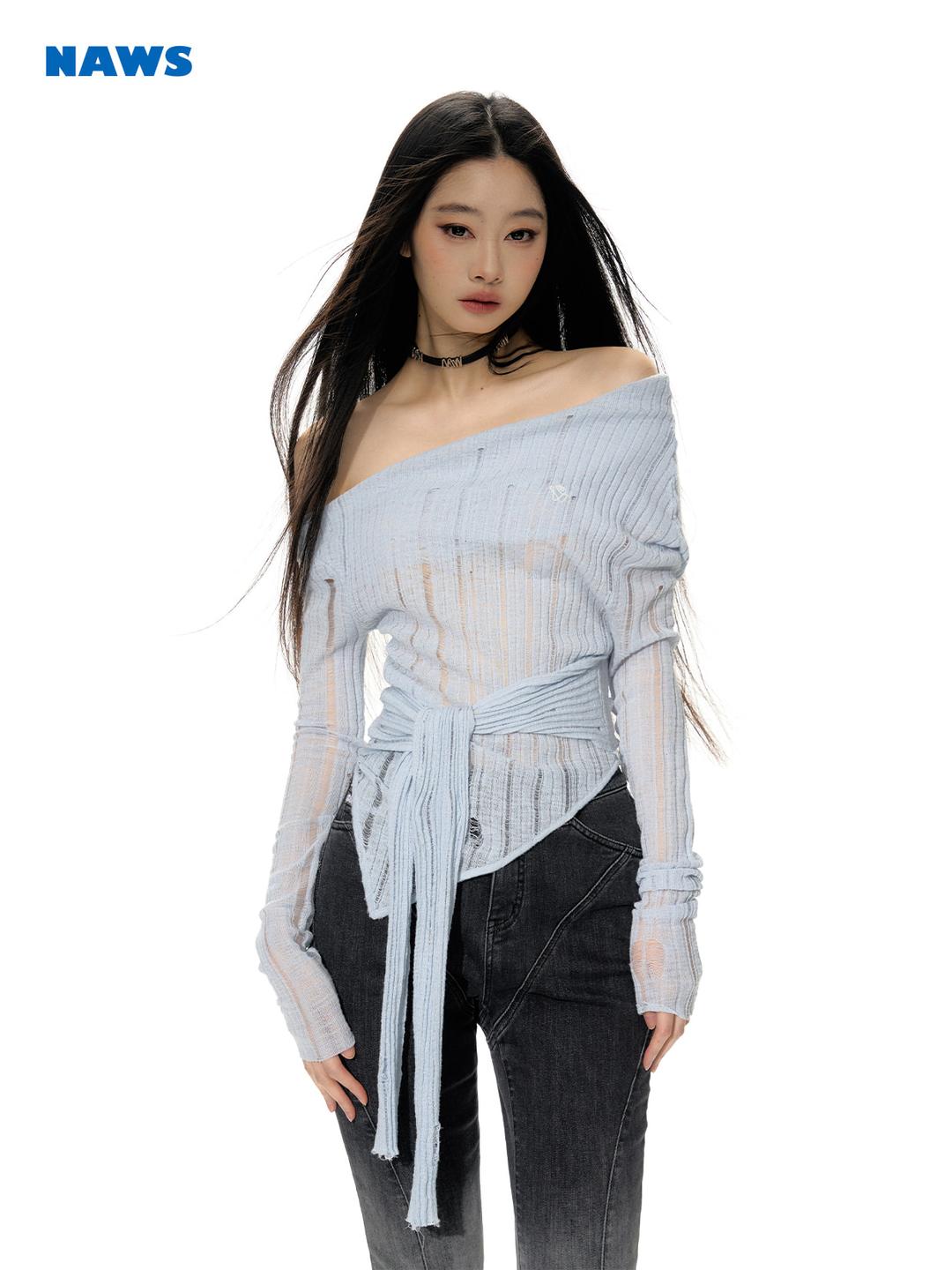 [NOTAWEAR] Waves torn Off-shoulder top