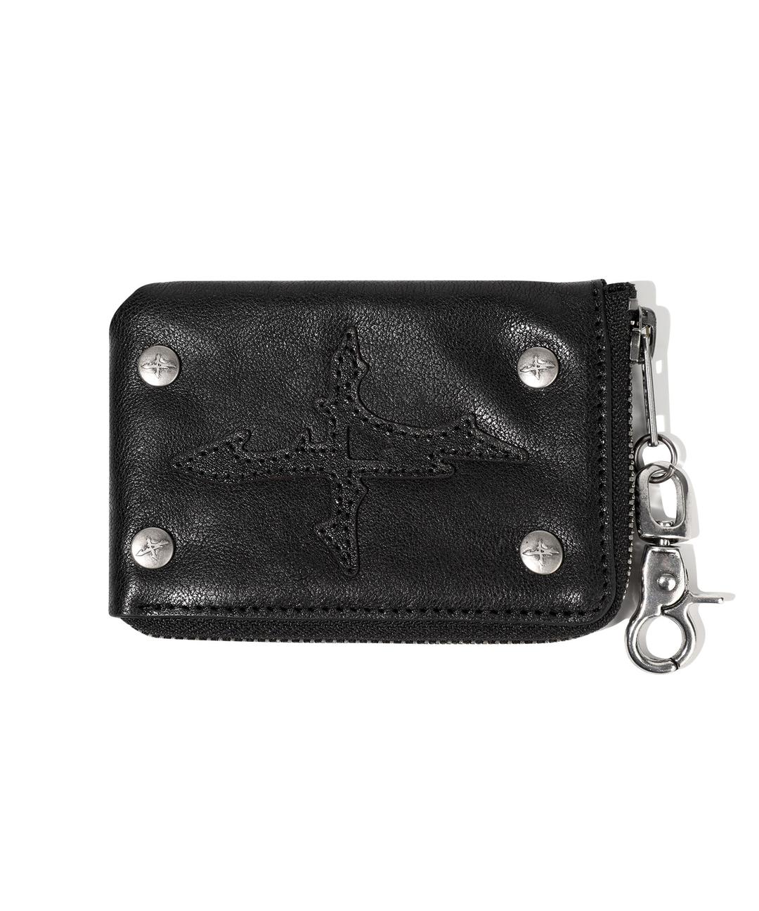Patched Leather Side Zipper Card Wallet - Black