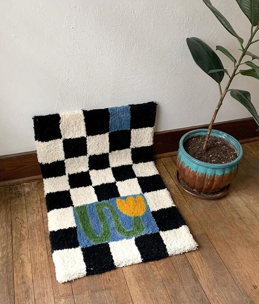 [모모피너츠] 체커보드 플라워 러그 거실 욕실 발매트