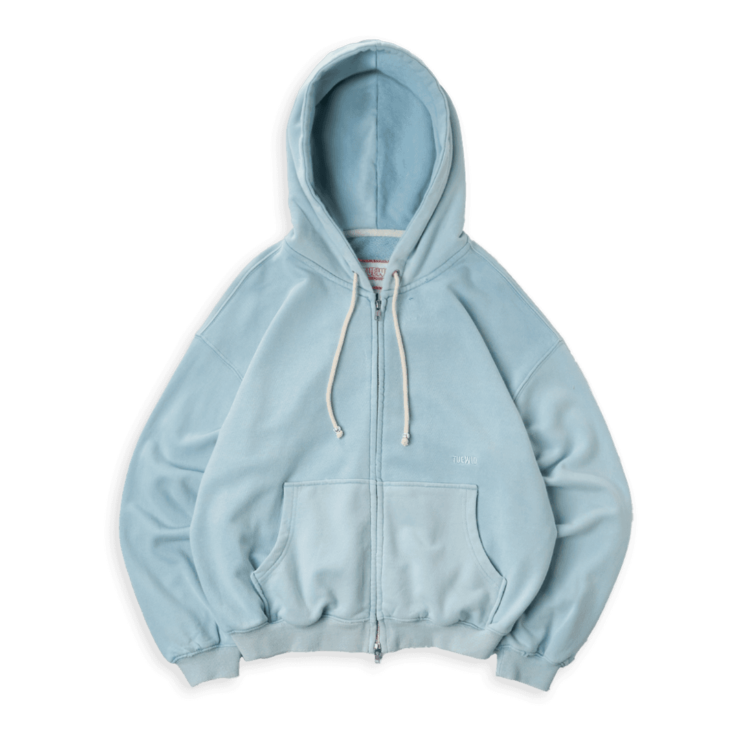 Tuewid Distressed-Wash Embroidered Zip-Up in Pale Blue