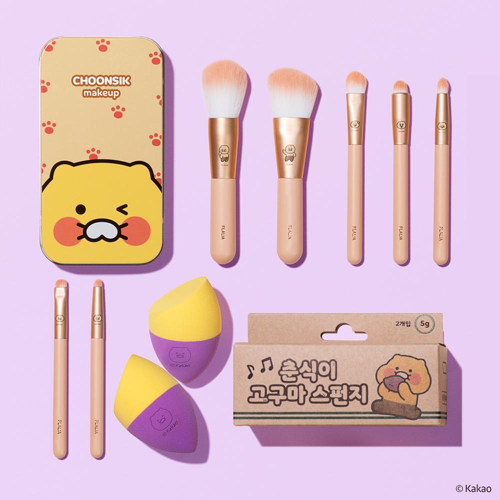 춘식이 '메이크업 브러쉬&스펀지 세트' (파우더 블러셔+쉐딩+립+아이섀도우+케이스+퍼프)