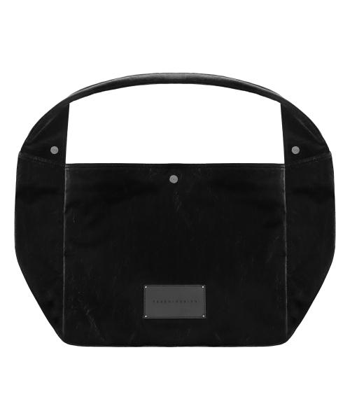 Shining Velvet Leather Wide Big Bag [ Black ]