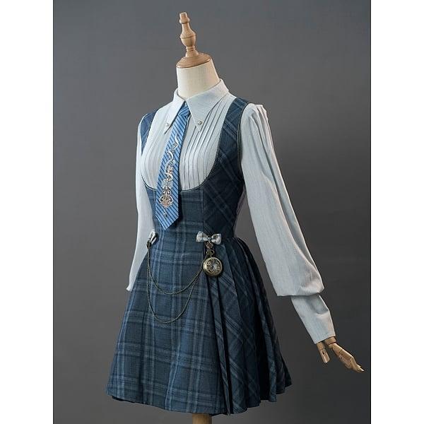 [$99.50]Clearance-Size S for Bust 82CM Plaid Pattern Underbust Jumper Skirt