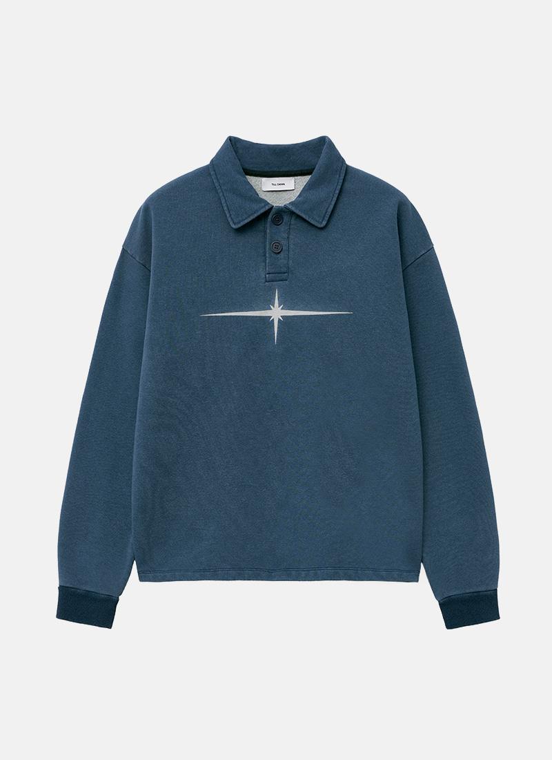 FAKE DENIM BUTTON-UP SWEATSHIRT blue
