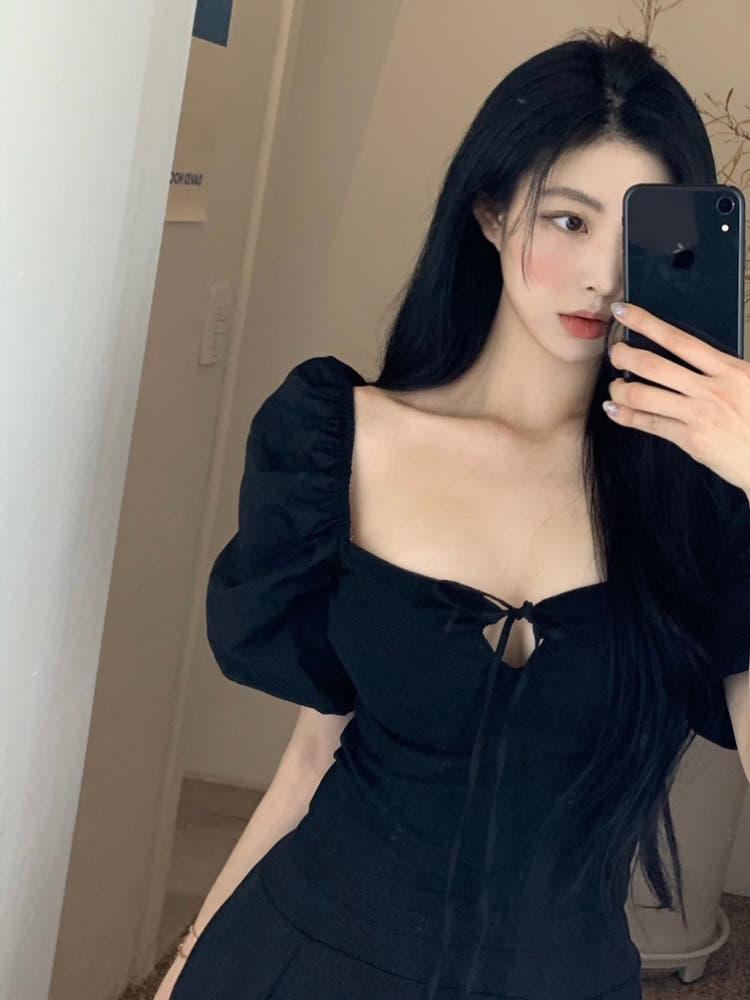 (무료배송) 프레젠트 퍼프 블라우스 2colors