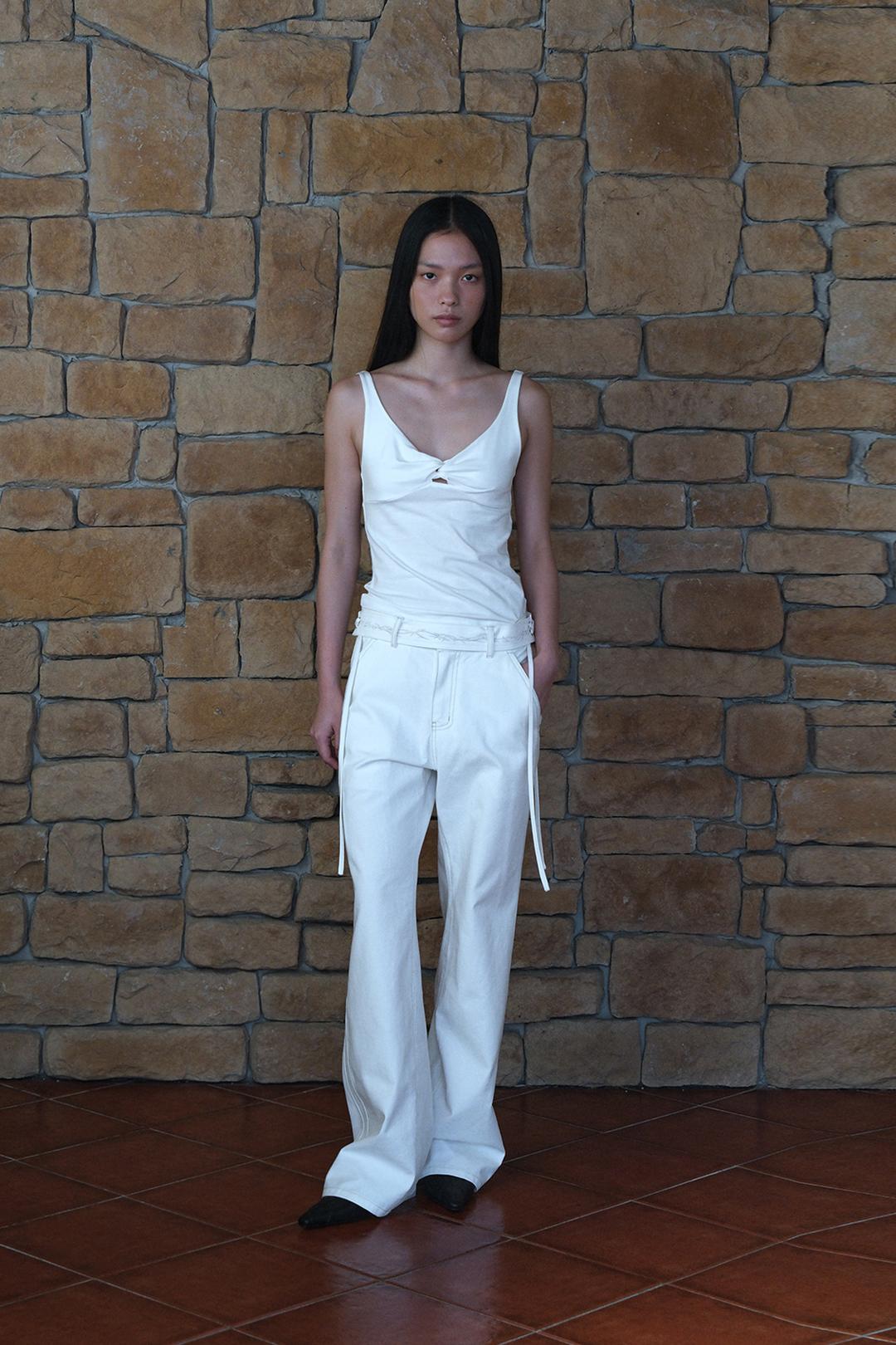 Embroidered Belt Pants