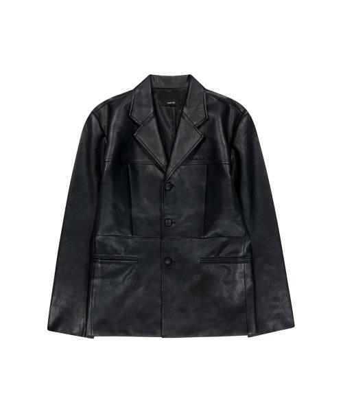 3-Button Leather Blazer (Black)