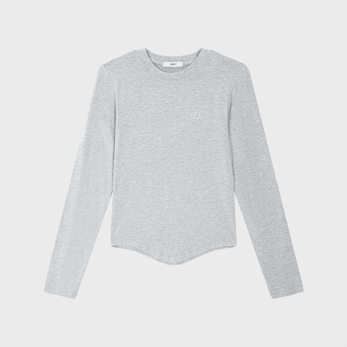 ROUND BASIC LONG SLEEVE T-SHIRT IN GREY