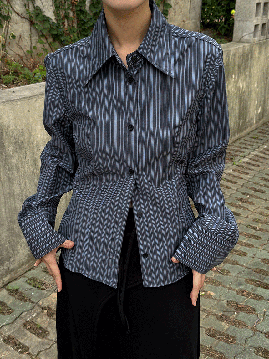 다상 프레피 와이드 커프스 스트라이프 셔츠 2color