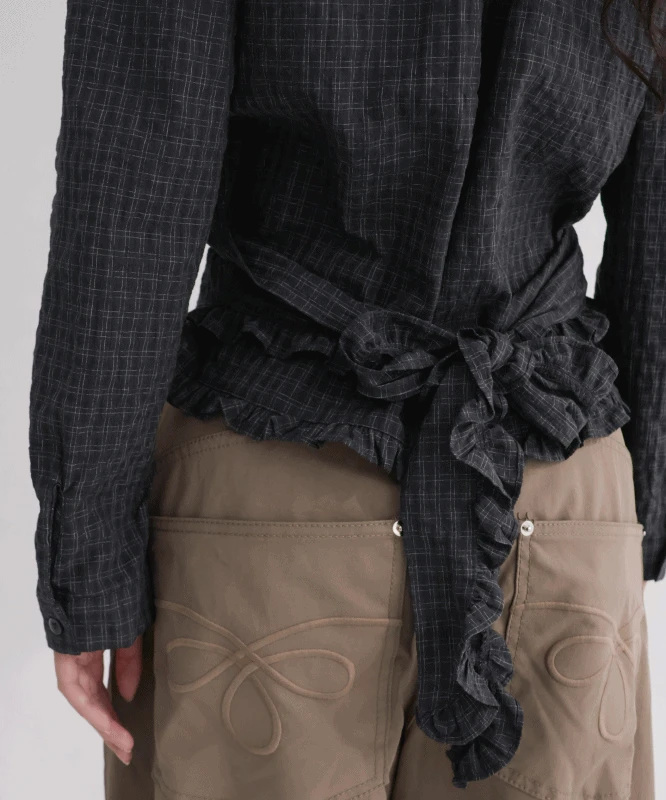 미스티 체크 프릴 스트랩 셔츠 2color