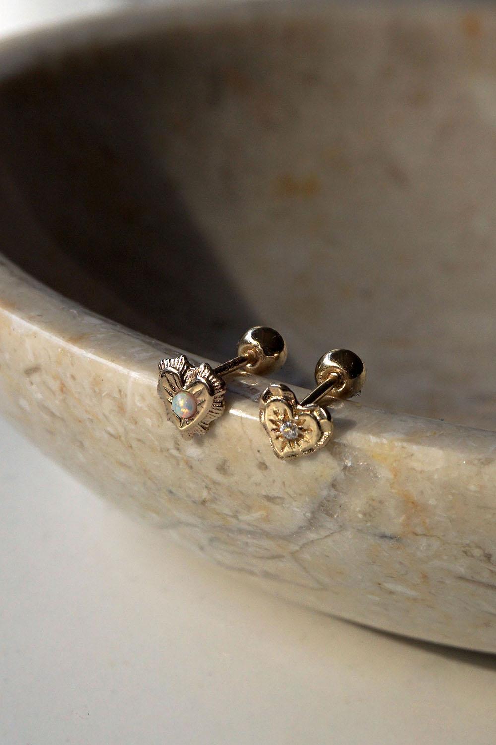 14k vintage heart stone piercing (2type)