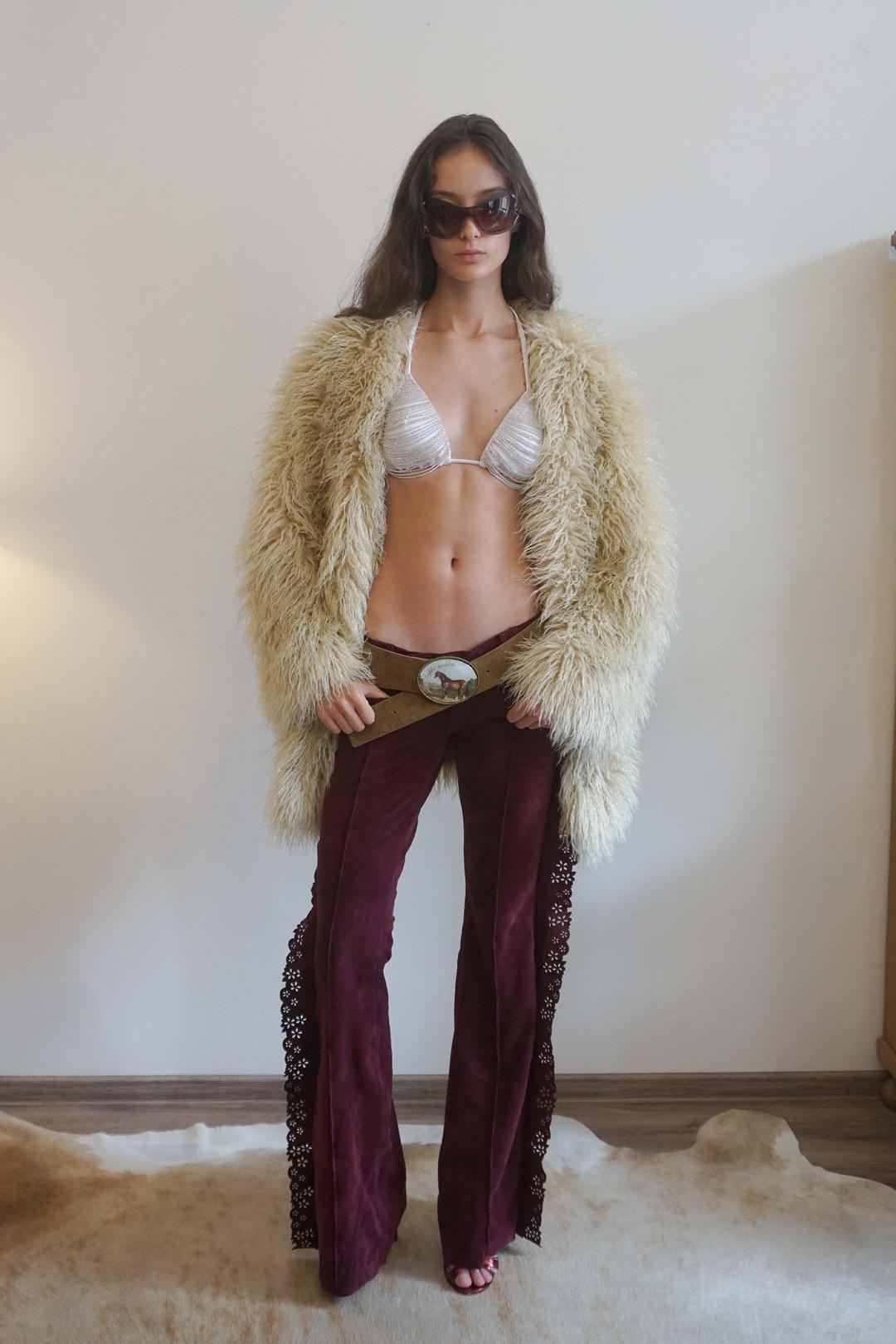 Faux Fur Middle Jacket Beige