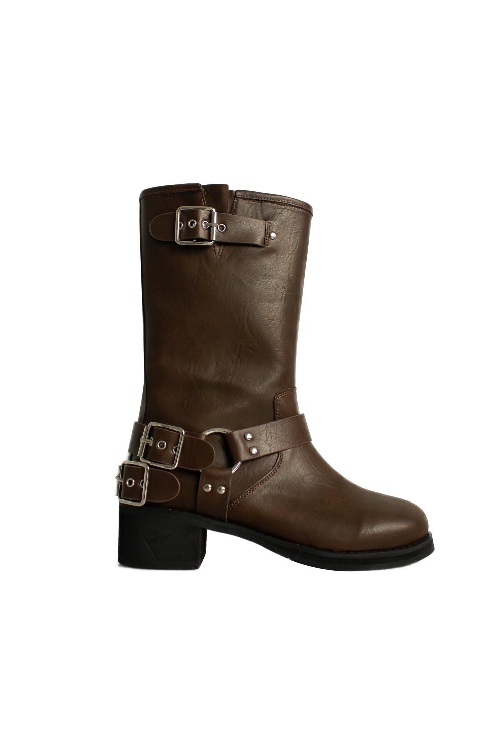 바이커 미들 부츠 - 브라운