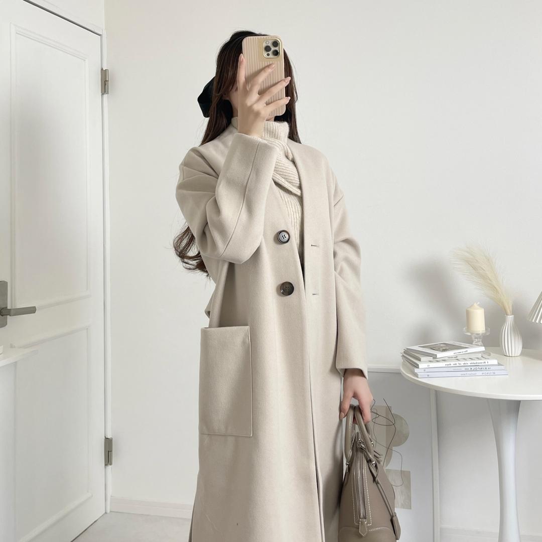 メルトンノーカラーVネックロングコート 【メール便不可】　コート アウター ロング ノーカラー Vネック きれいめ 大人 スリット 防寒 メルトン 冬 30代 40代 レディース