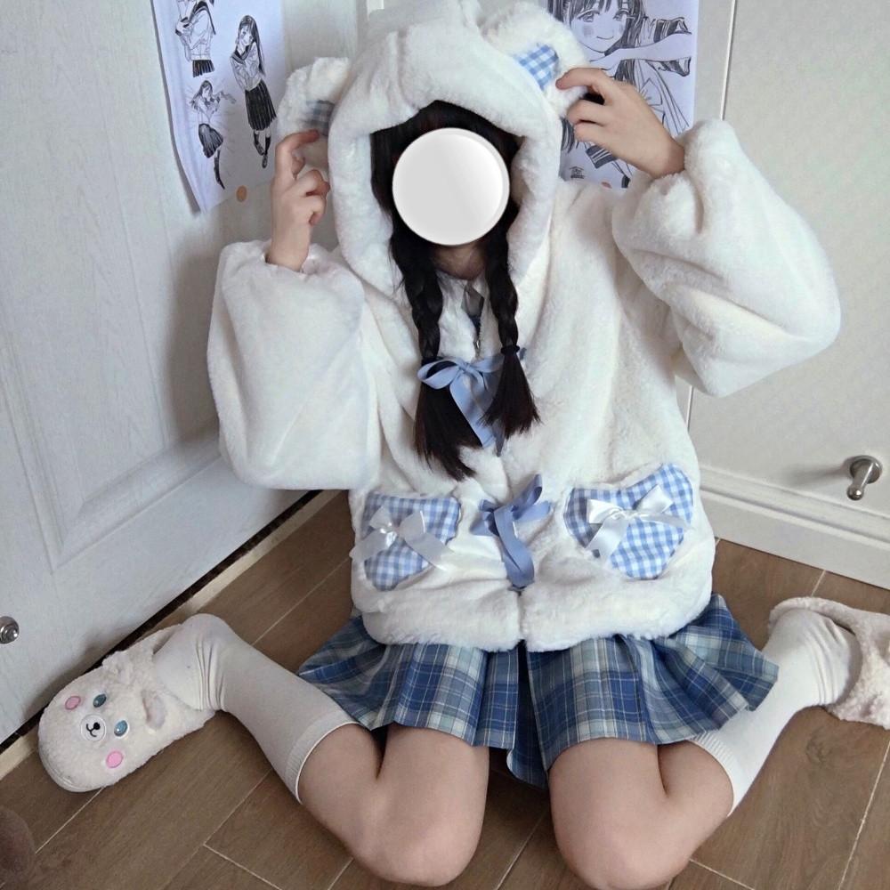 로리타 곰돌이 뽀글이 퍼 무스탕 후드집업