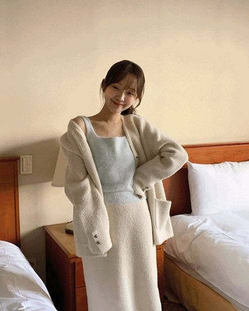 [문의폭주♥44-77가능] 루나 니트 가디건 롱스커트 투피스 세트 (3color)