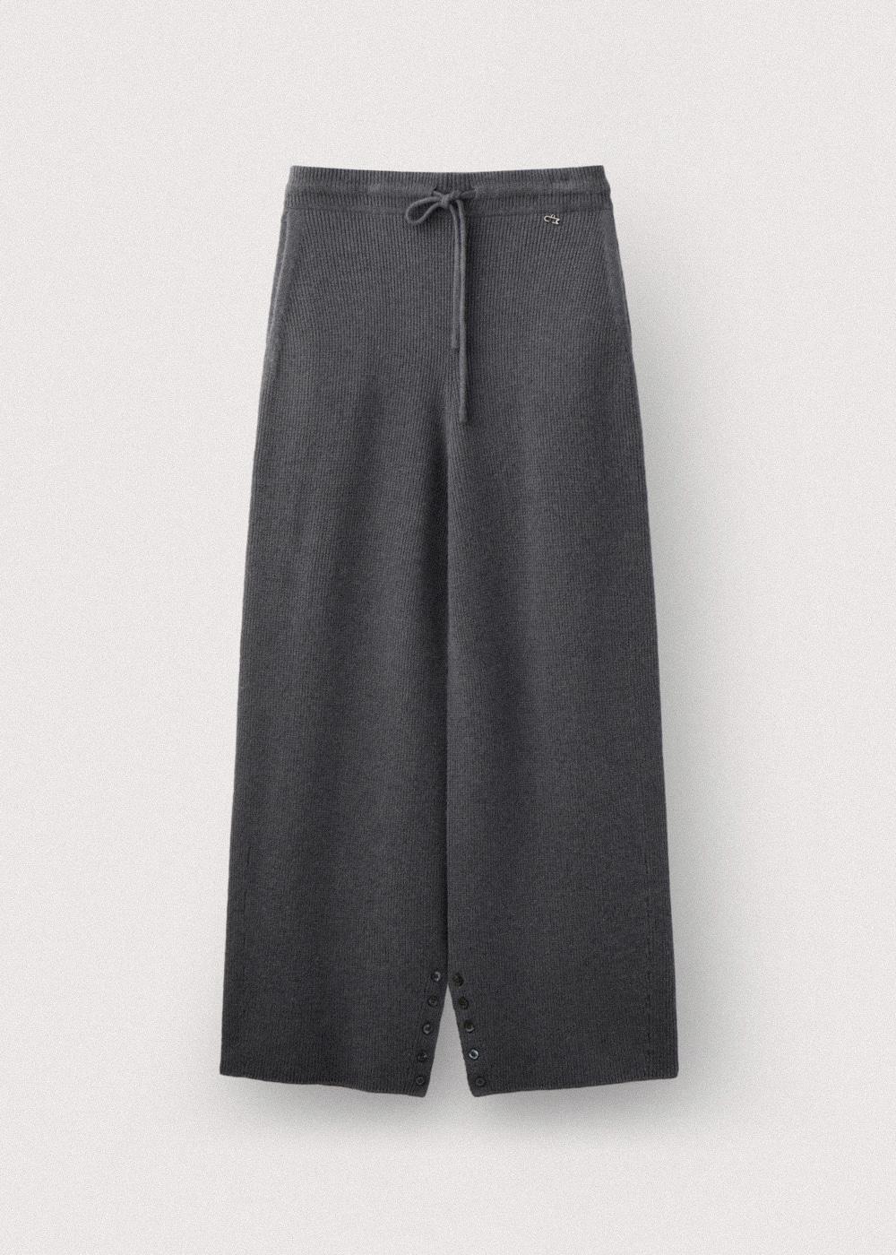 Wool cotton wholegarment button hem pant_Dove grey
