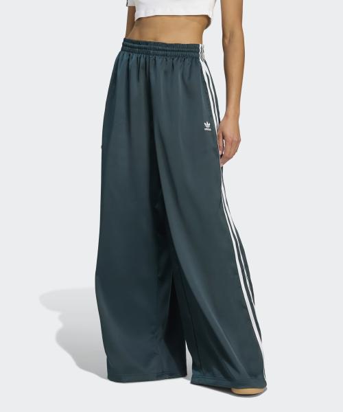 새틴 와이드 레그 트랙 팬츠 - 오로라그린:화이트 / JV7511