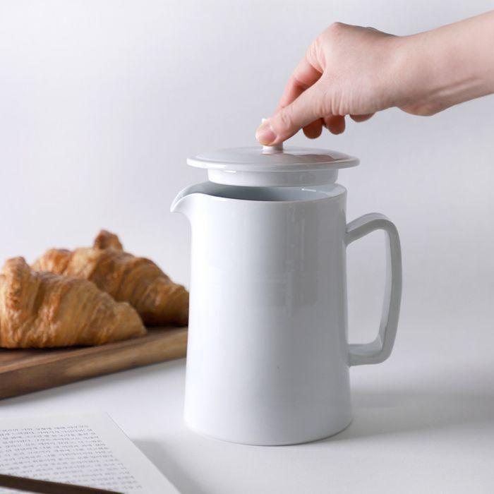 한꽃 국산 물레 백자 뚜껑 저그 750ml 1p