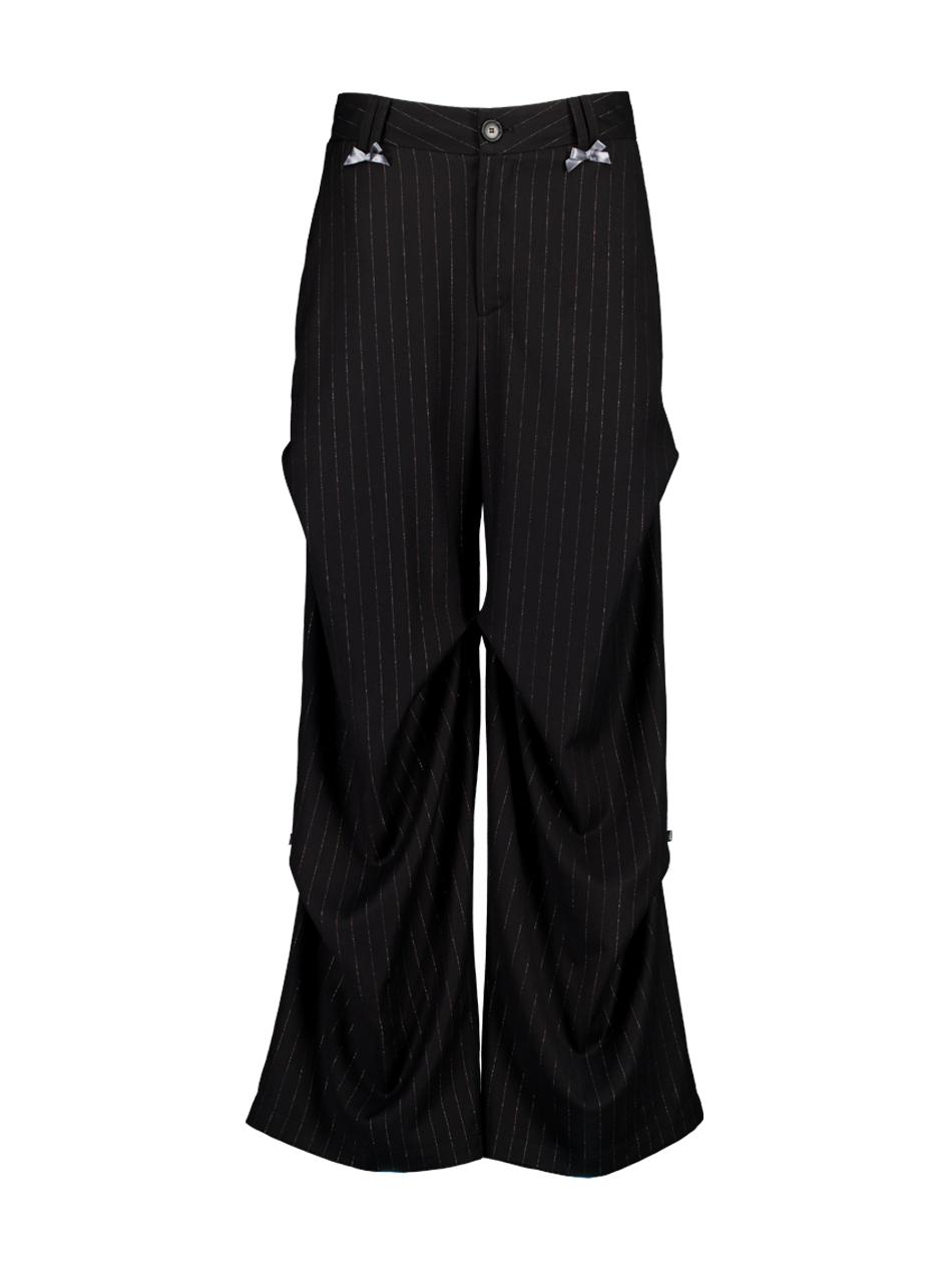 [S size 3/7 순차배송] RIBBON STRIPE PANTS / BLACK