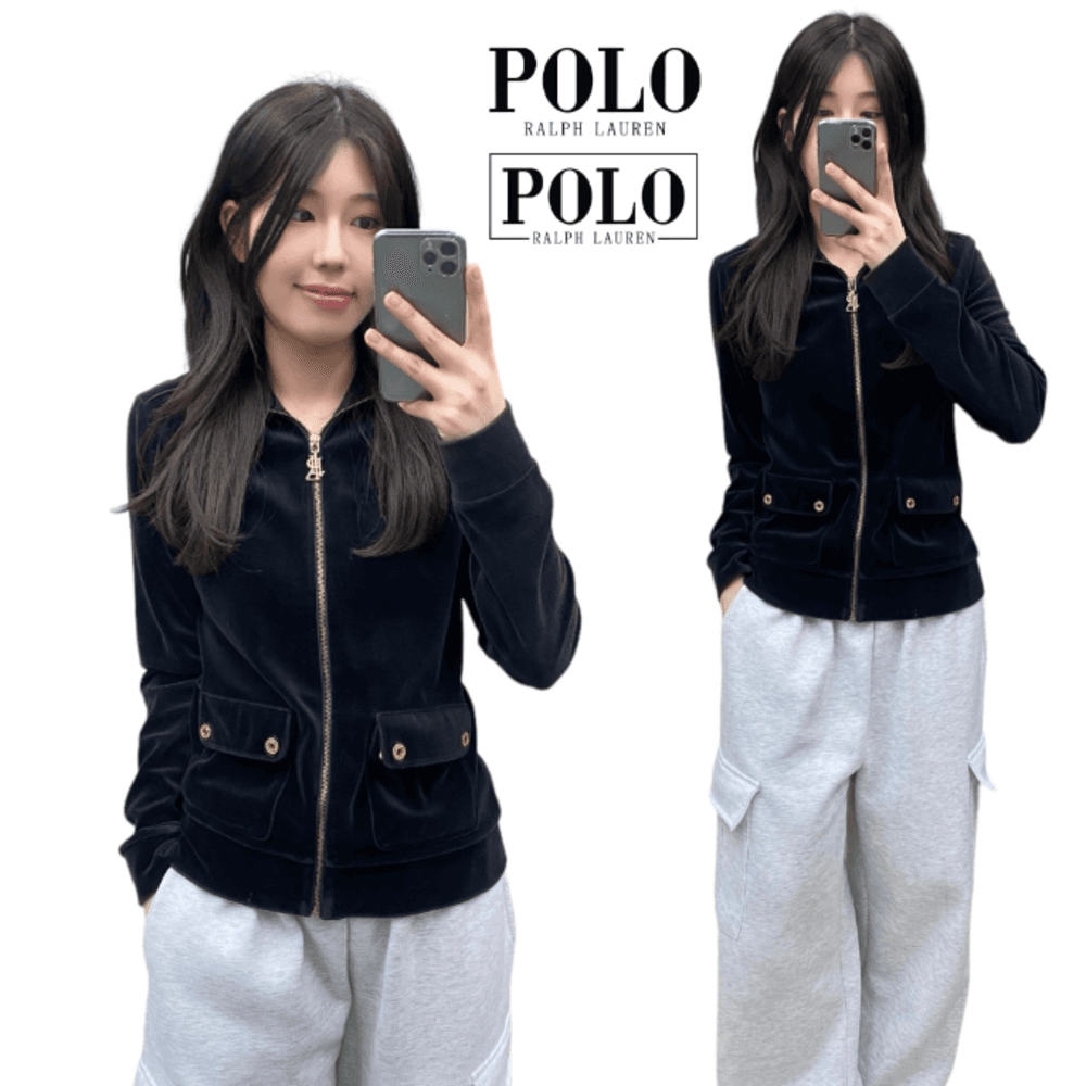 폴로 랄프로렌 포켓 블랙 벨벳 집업
