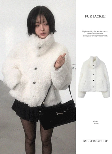 [단독/울50/브랜드퀄🤍]세비어 포켓 오버핏 하이넥 퍼자켓 하객룩 겨울자켓 겨울아우터 뽀글이 양털자켓 울자켓 숏코트 겨울하객룩 데이트룩(화이트)