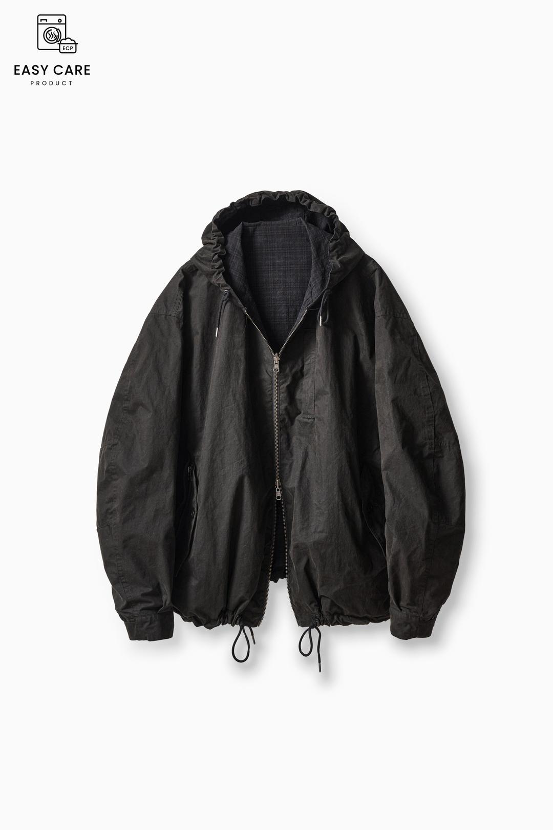 BLACK/BLACK CHECK WASHED REVERSIBLE SAND PARKA (ECP GARMENT PROCESS)