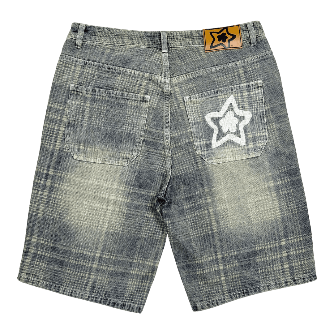 PLAID JEAN SHORTS BLUE