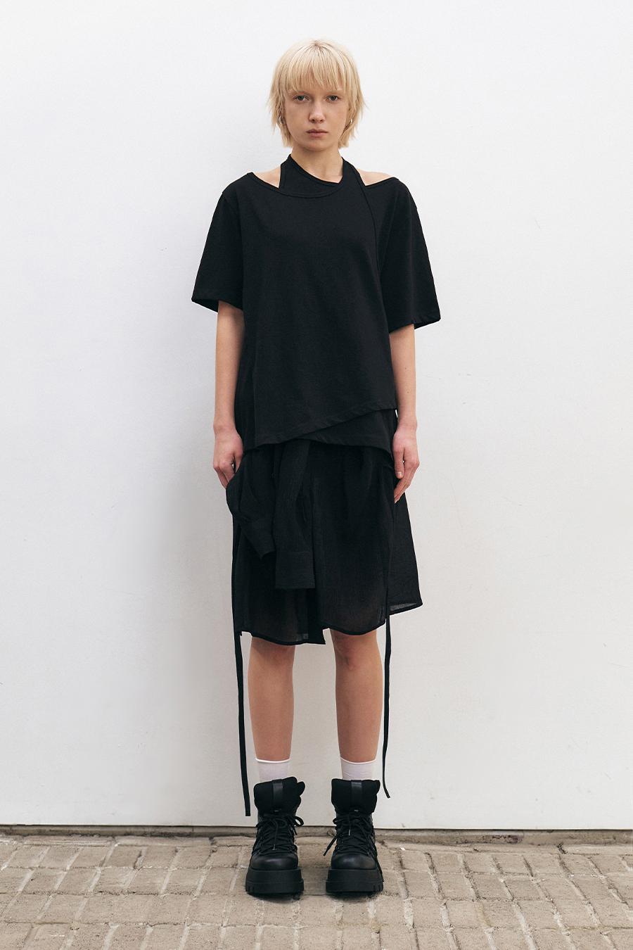 홀터 레이어드 티셔츠 BLACK