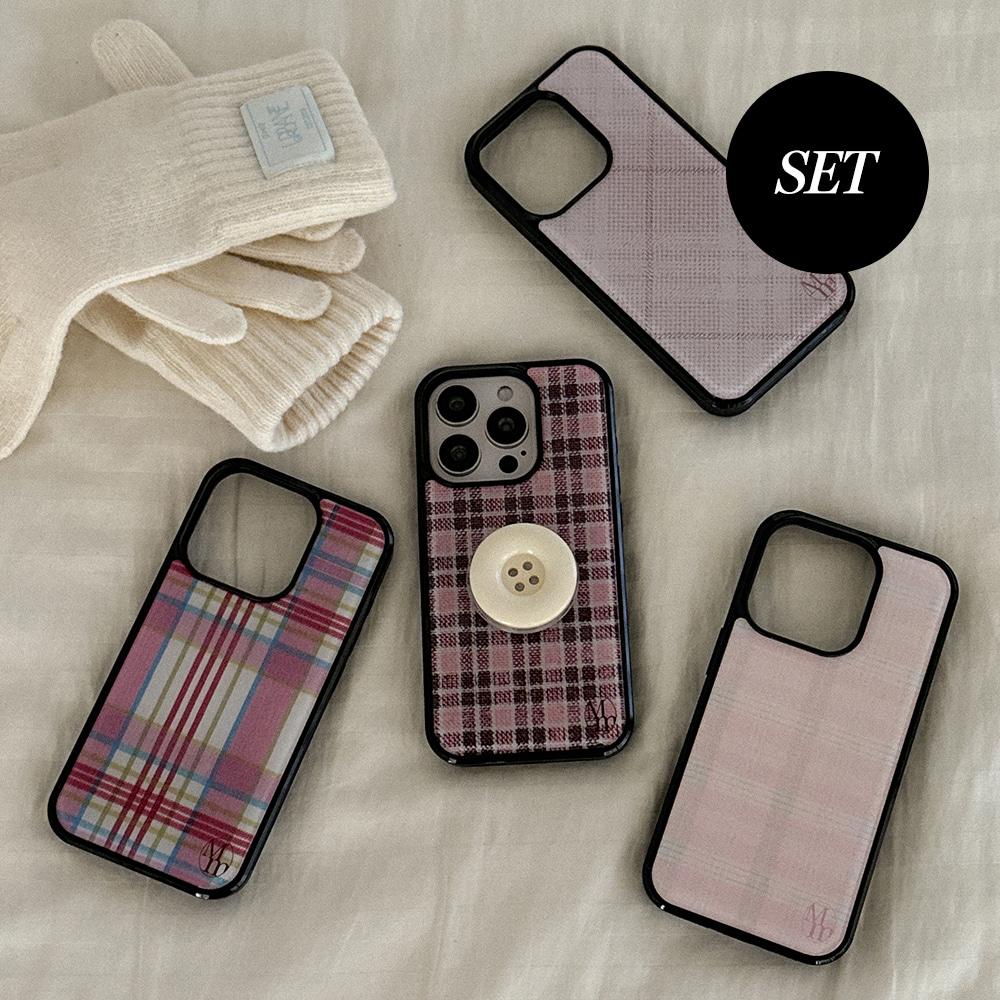 [SET] vintage tartan check 에폭시 범퍼케이스+단추톡
