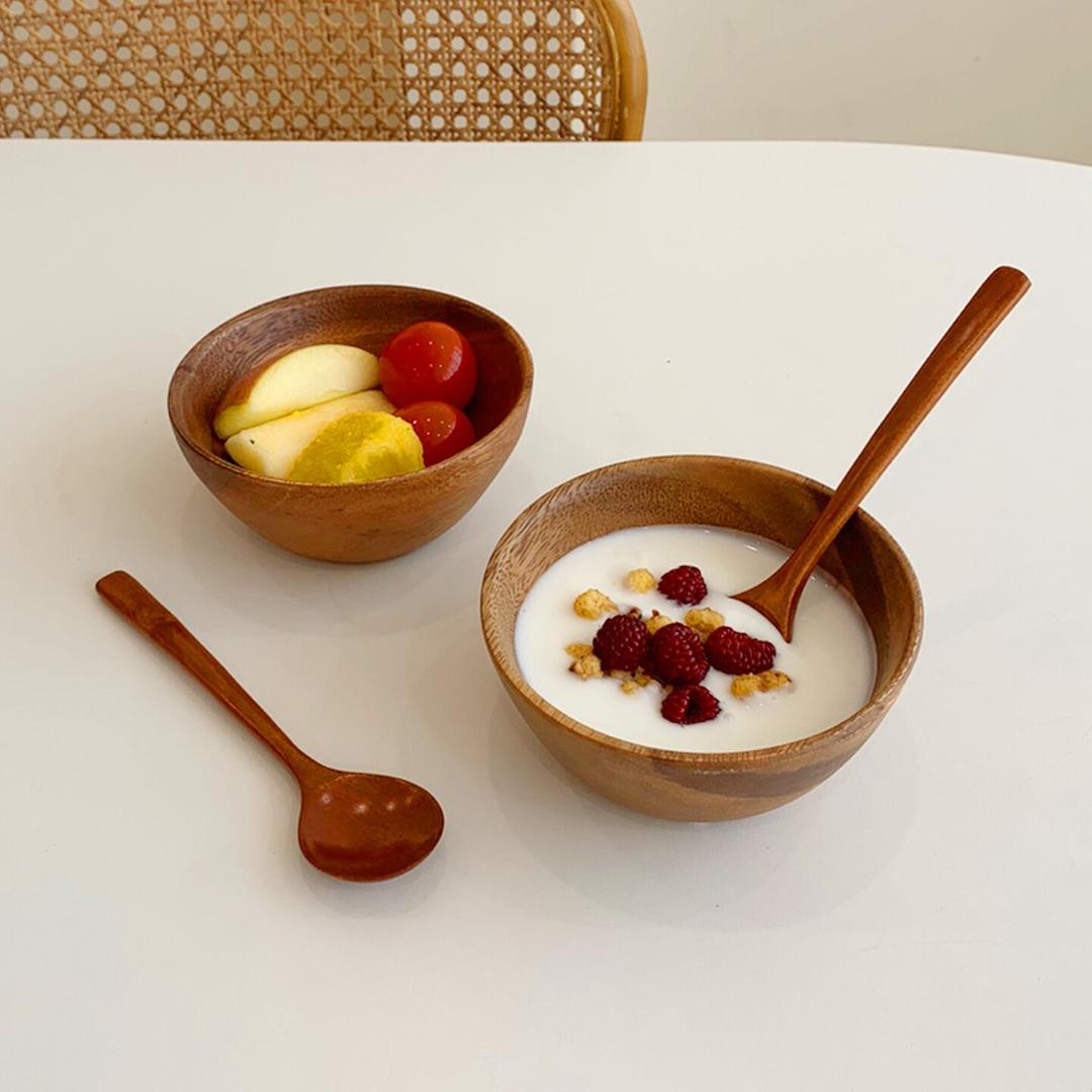 아카시아 통원목 식기세트 - 요거트볼 2인세트 시리얼스푼