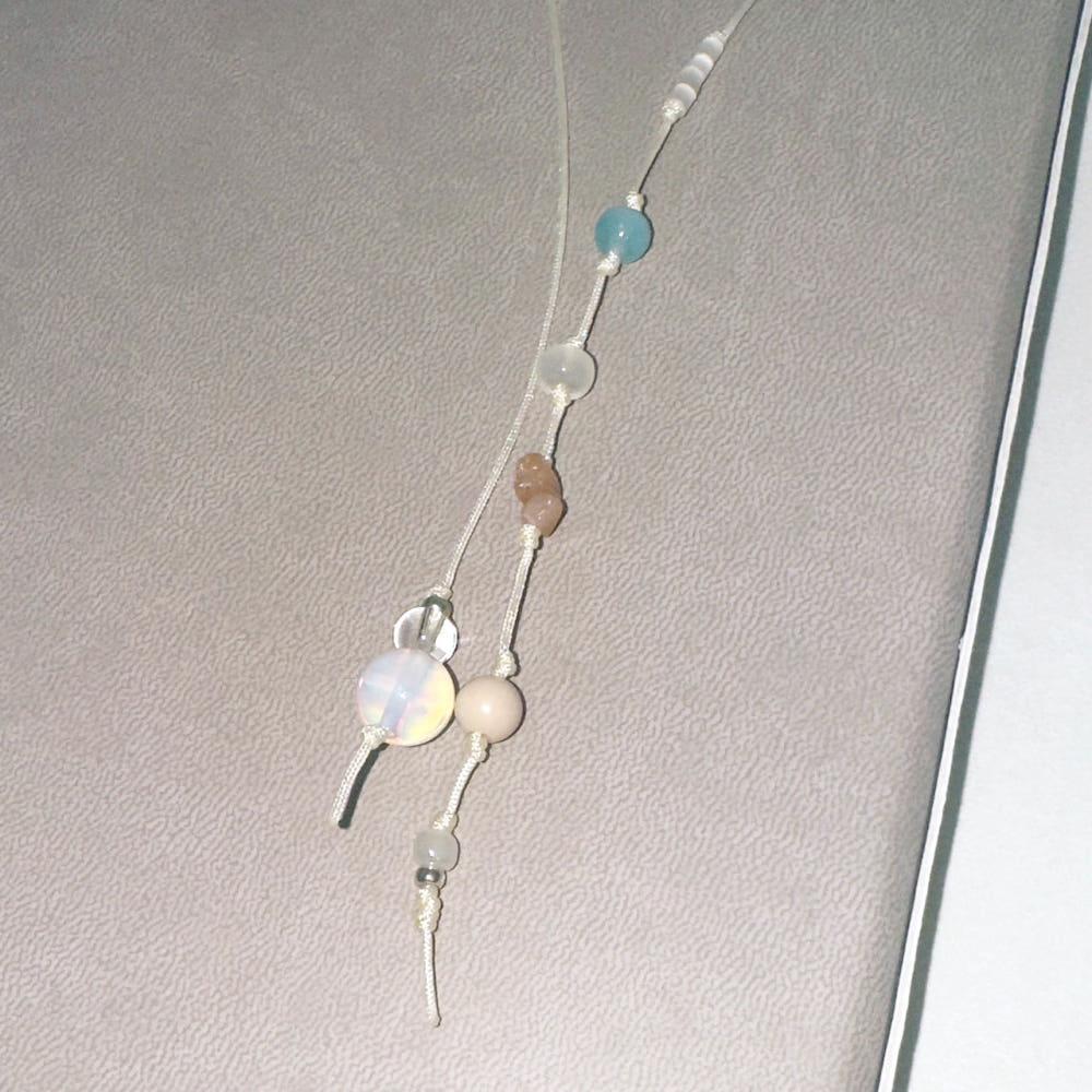 흐린 블루 끈갈피 원석 비즈 책갈피