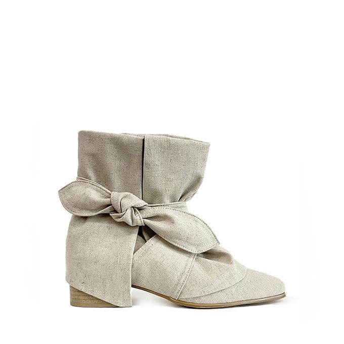 TIED-UP LINEN WRINKLE BOOTS