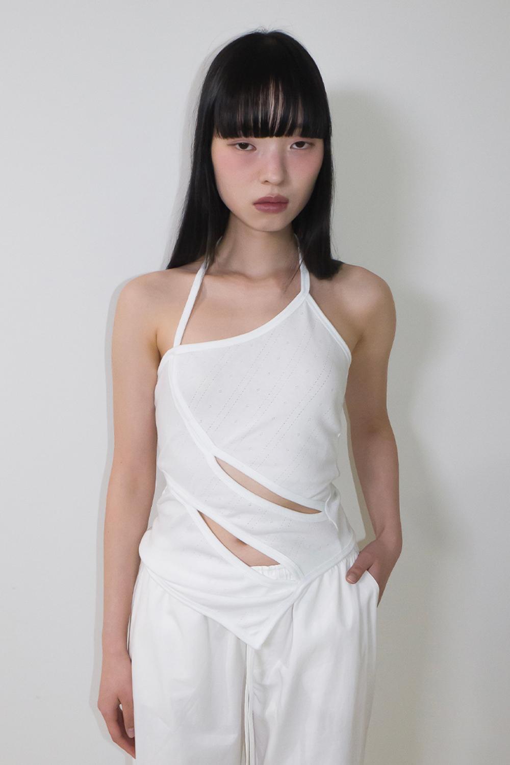 Cut-out Halter Tank Top-White